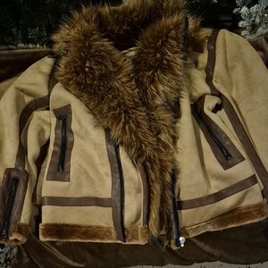 Faux Fur Trimmed Tan Jacket